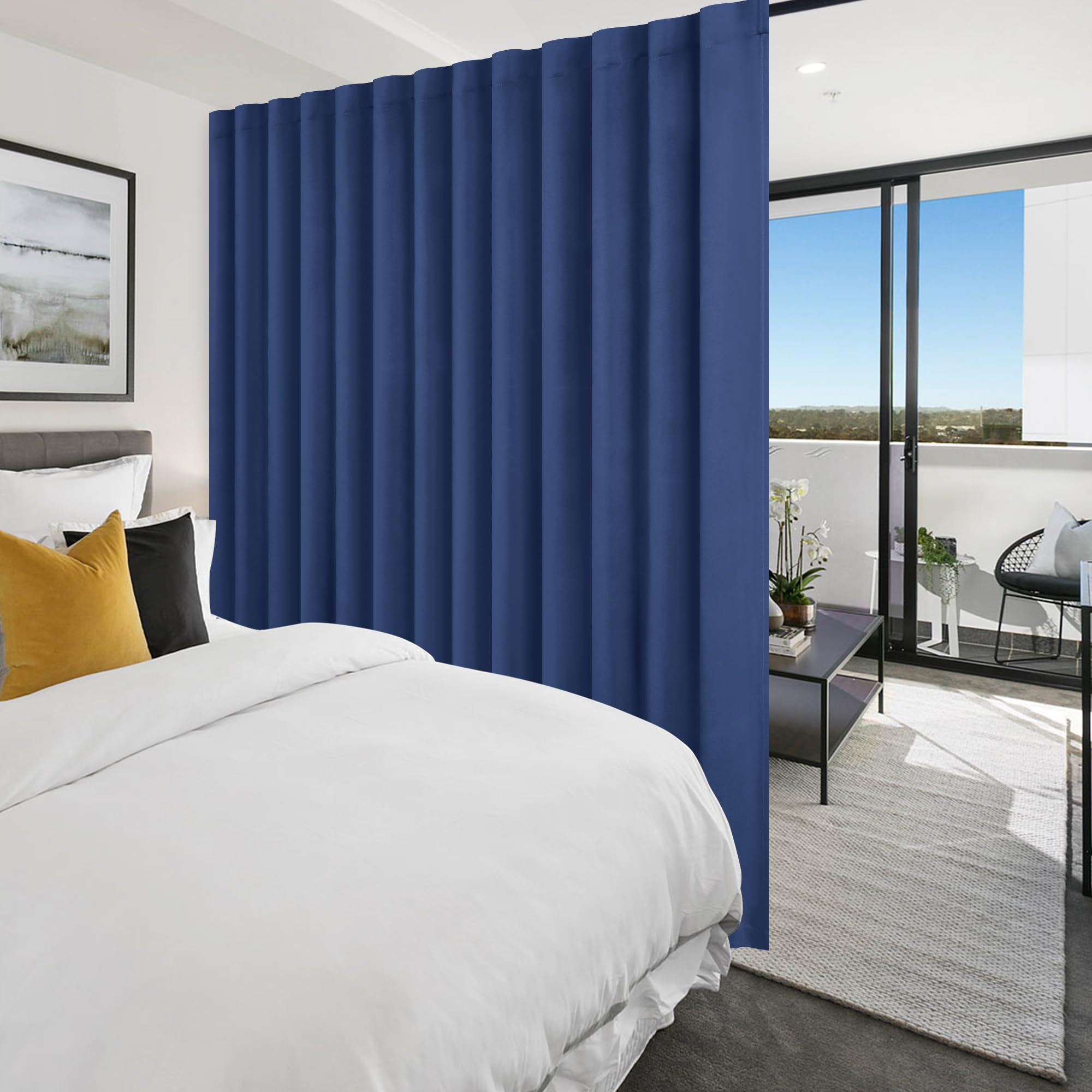 Hiasan Blackout Patio Sliding Door Curtain Extra Wide Thermal Insulated Blind Privacy Room Divider Curtain with Back Tab & Rod Pocket for Bedroom