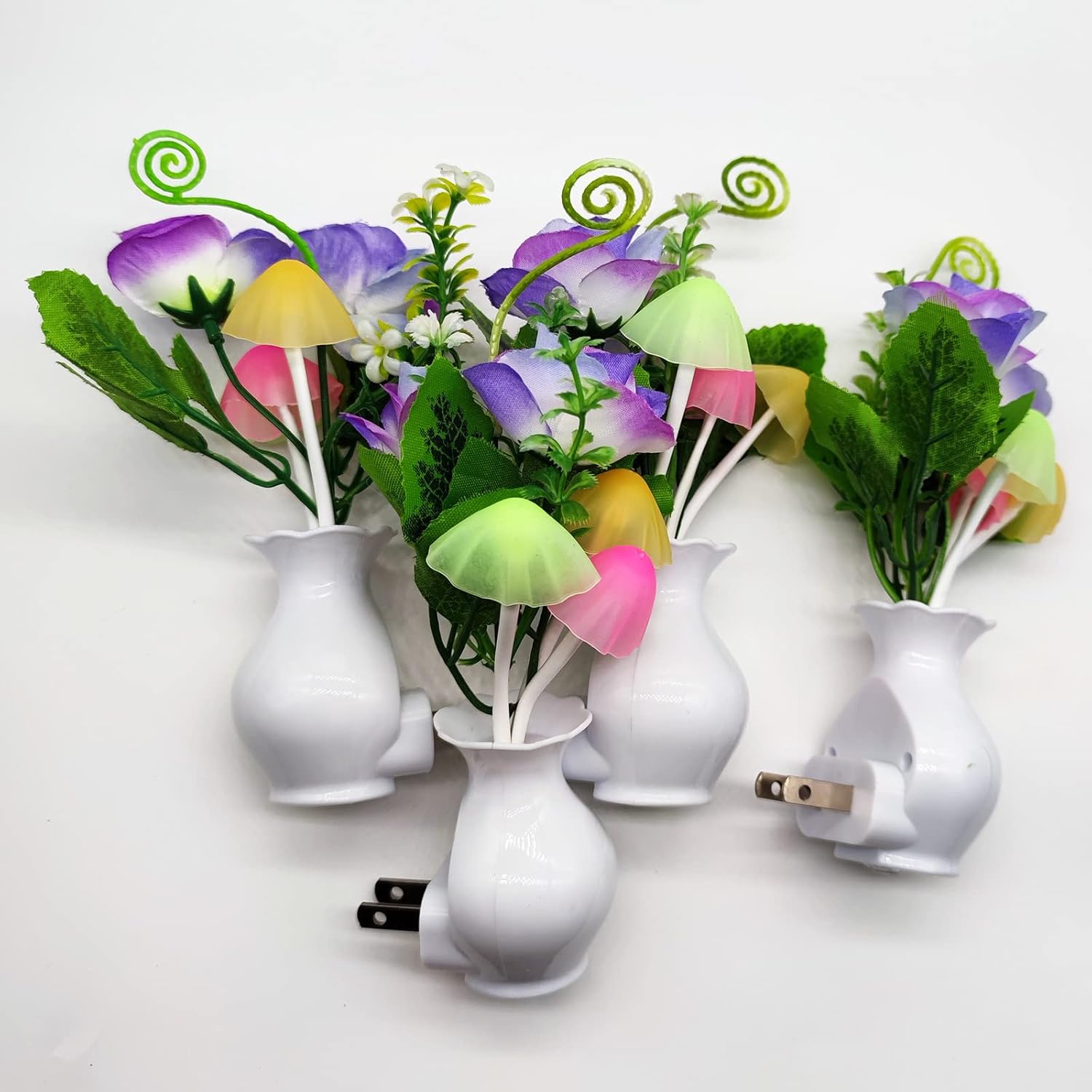 AUSAYE 4 Pack Plug in LED Night Light Sensor Rose Light, Energy Saving Lamp Dream Nightlight Rose Flower Mushroom Night Lights for Kids Adults Bedroom,Bathroom,Stairs,Kitchen,Hallway