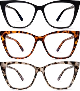SIGVAN 3 pack Reading Glasses Women Oversized Blue Light Readers Women Spring Hinge Cat Eye Glasses Anti Eyestrain