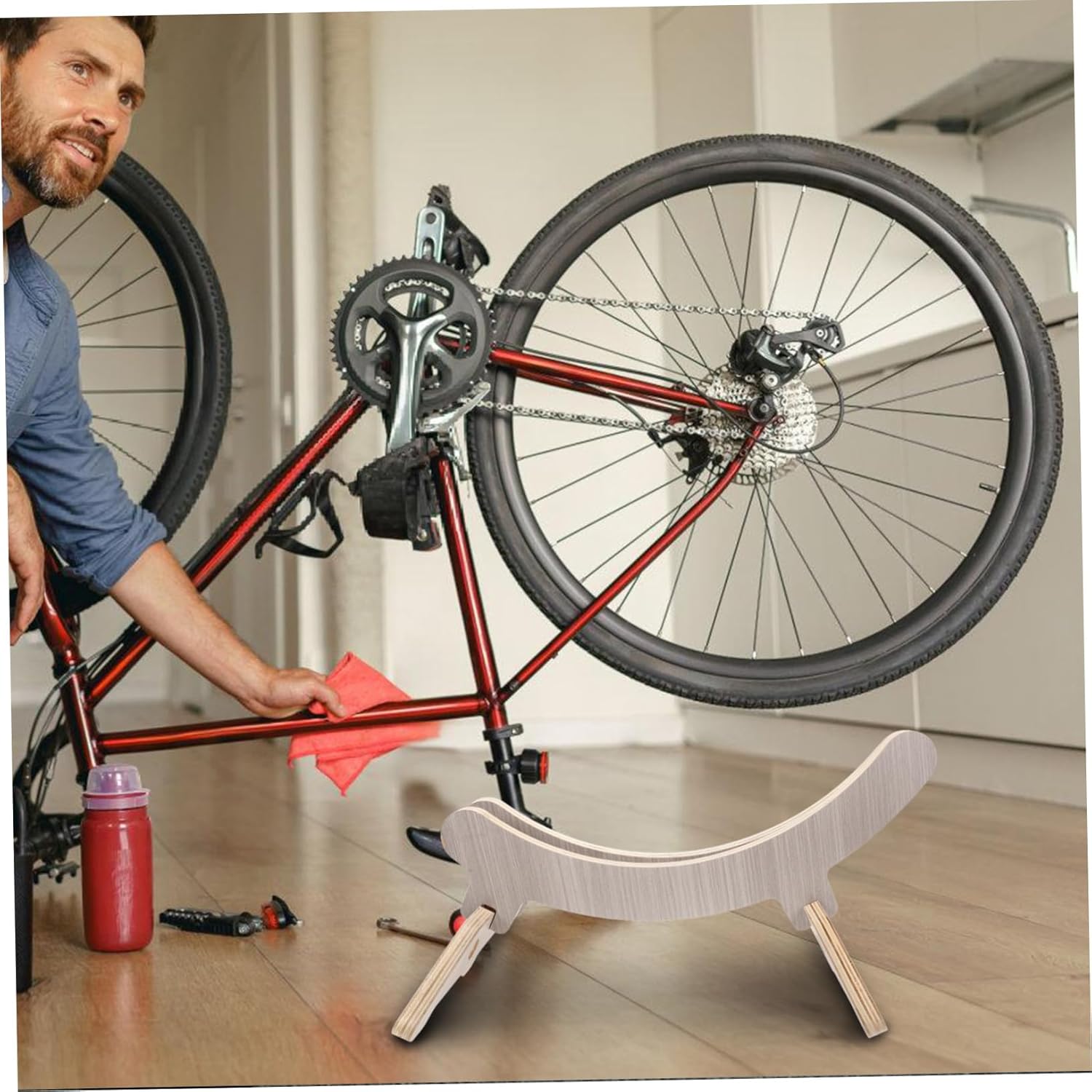 GANAZONO Elegant Wooden Parking Rack for Indoor Cycling Scooter Stand Sturdy Bike Holder Portable Bike Support Detachable Scooter Parking Stand