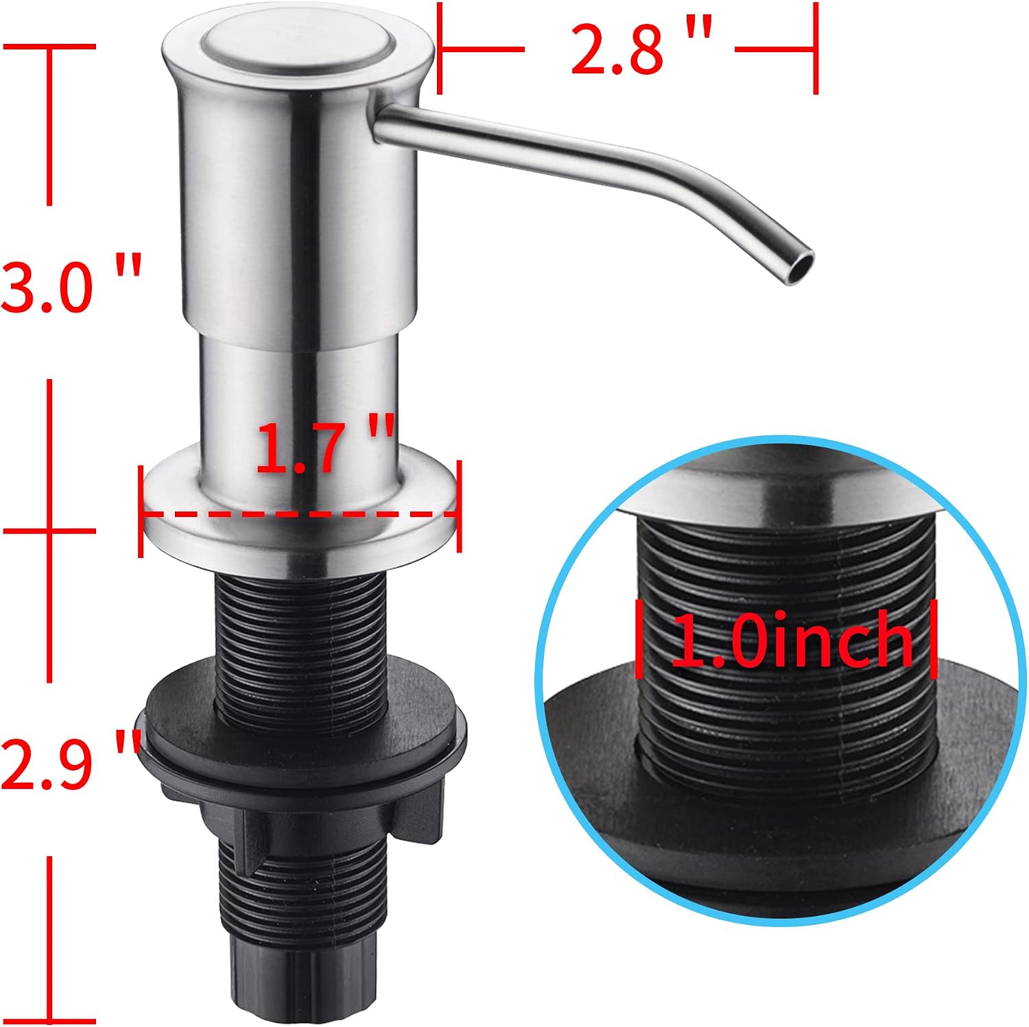 Keonjinn Soap Dispenser for Kitchen Sink with 47.2" Extension Tube kit and 17.5 OZ Bottle, Built in Countertop Soap Dispenser Pump, Stainless Steel (Brushed Nickel), for Dish Soap or Hand Soap