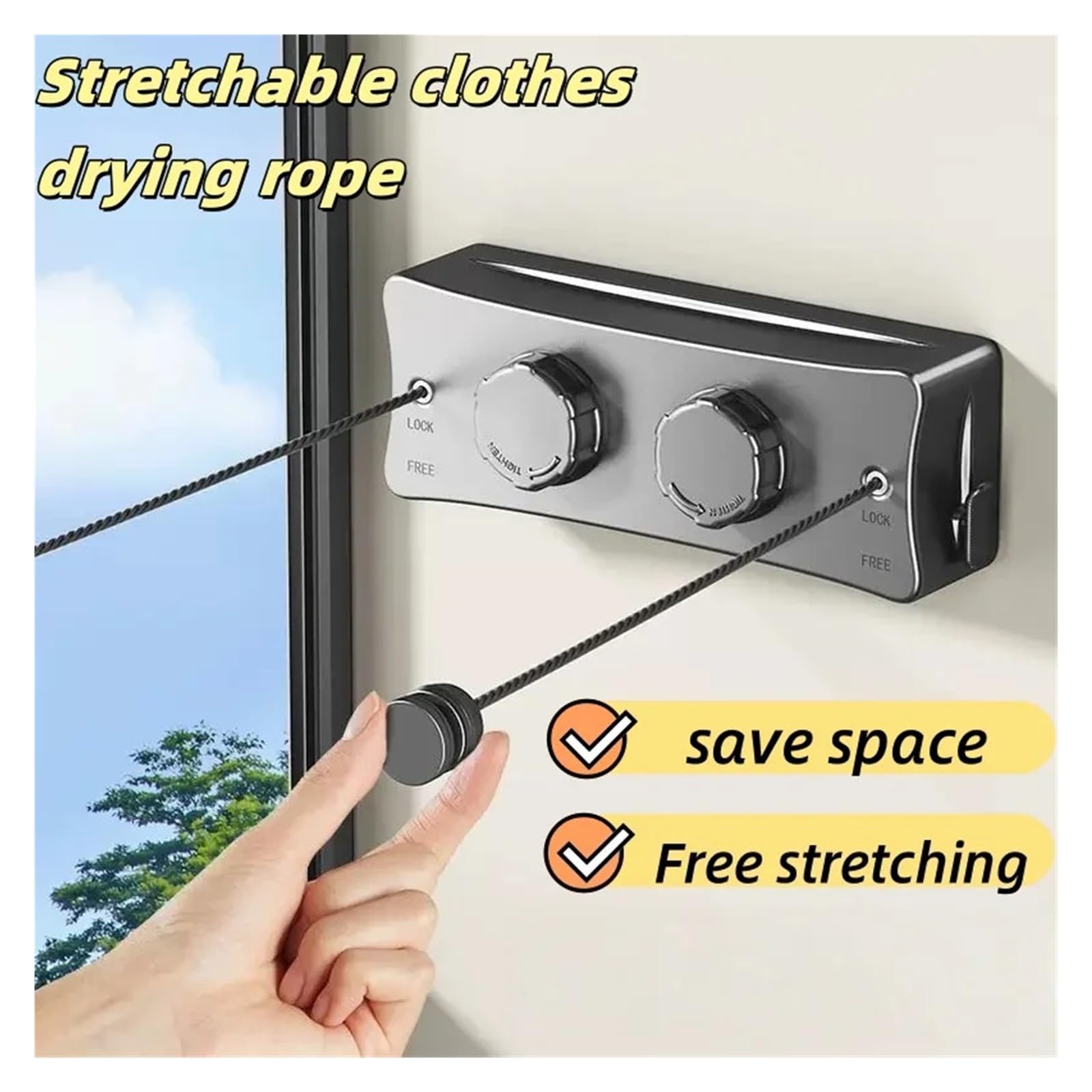 Wäscheleine, 5,1 Meter Lange, einziehbare Wäscheleine for drinnen und draußen, Badezimmer-Wäscheständer, doppellagig(White Two String)