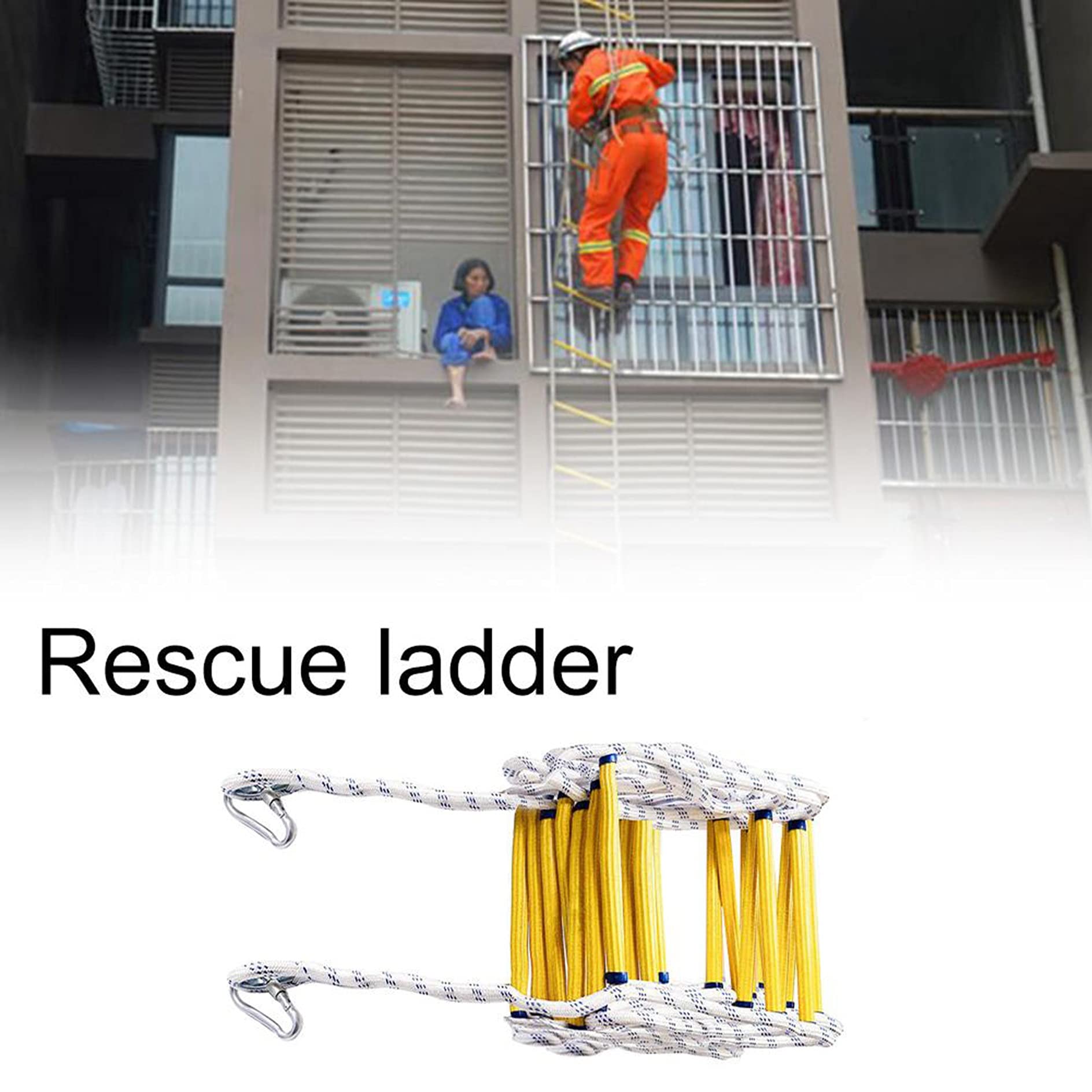Genérico Escalera de Cuerda de Emergencia contra Incendios, Escalera de Escalada de 10 Metros para Edificios de 2 a 10 Pisos, Escalera de Rescate de Seguridad portátil para Ventanas y Balcones, herra
