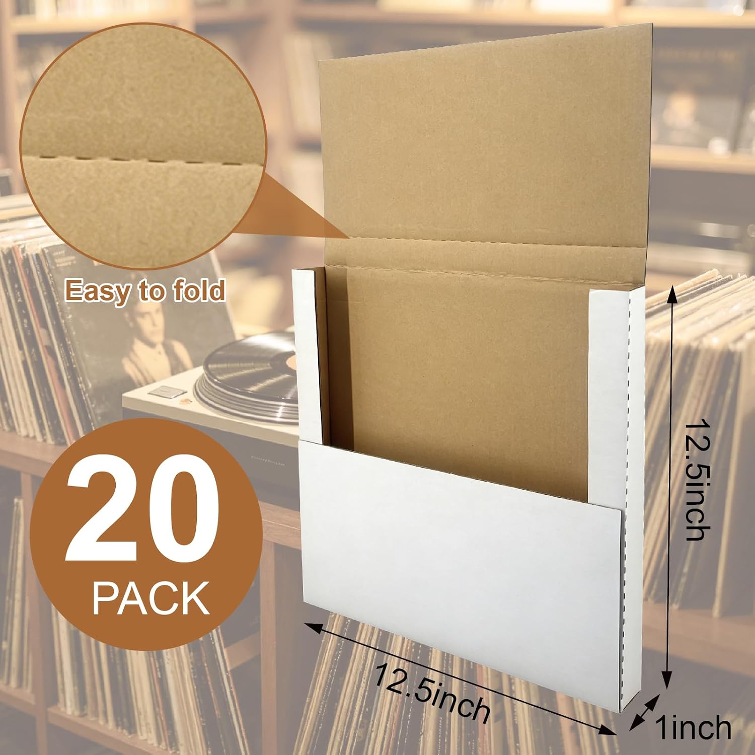 20 Pack 12.7''x12.7''x1'' Heavy Duty Vinyl Record Shipping Boxes,Record Mailers,Vinyl Mailers, Shipping Boxes, Vinyl Shipping Boxes, Boxes for Packaging Vinyl Record Storage