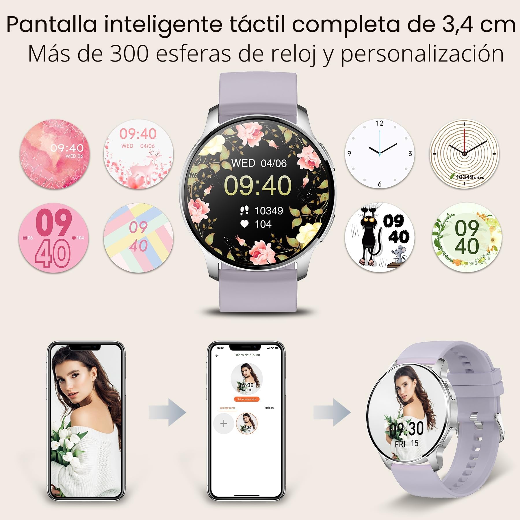 Smartwatch Mujer Hombre con Llamadas Bluetooth, 1,32" Reloj Inteligente Fitness, 20 Modo Deportivos Podómetro Monitor Sueño Pulsómetro Pulsera Actividad, Smart Watch para Android iOS