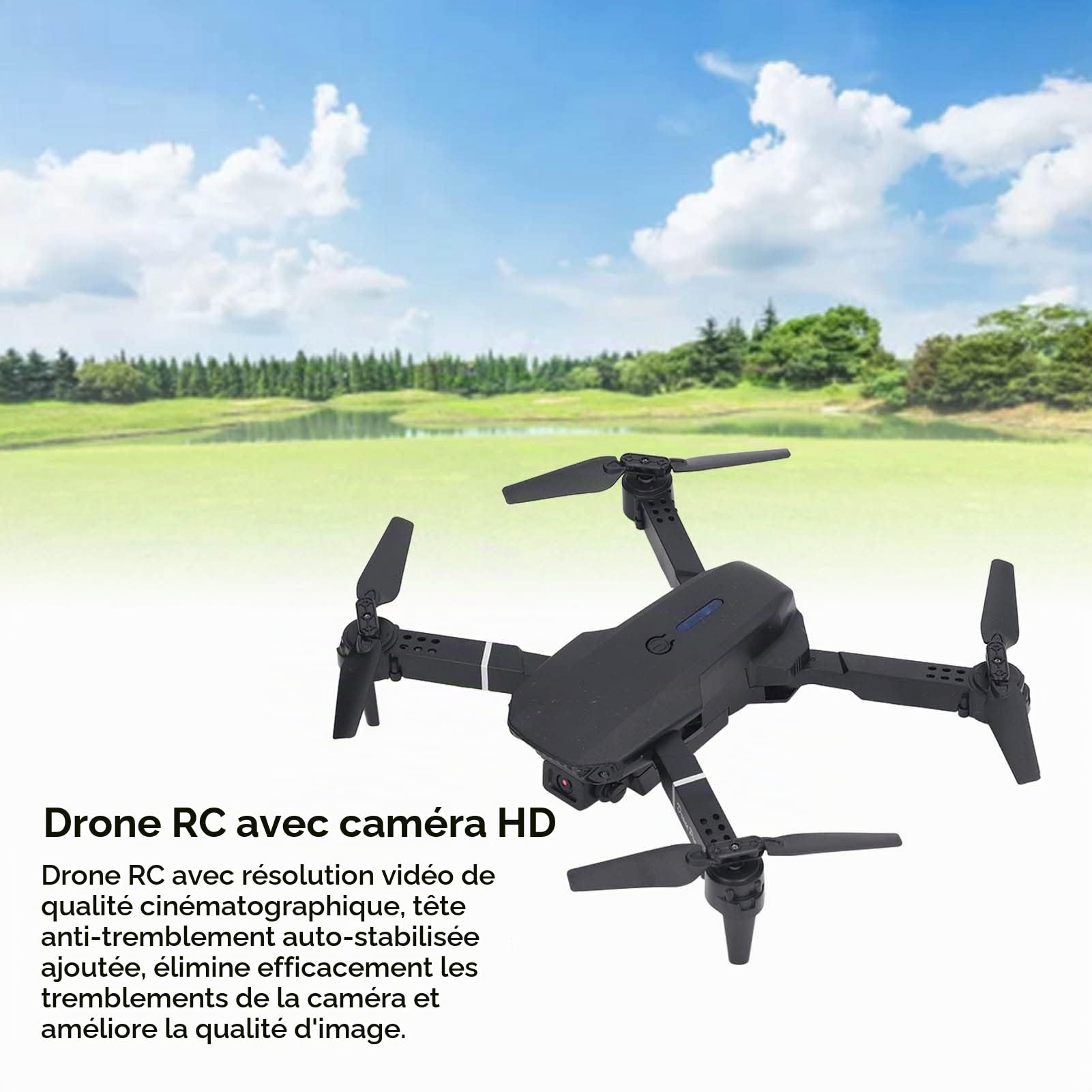 VBESTLIFE Drone E88 avec Double Caméra pour Adultes Débutants, Drone Quadricoptère RC Pliable avec Fonction Vidéo, Contrôle par Application Mobile