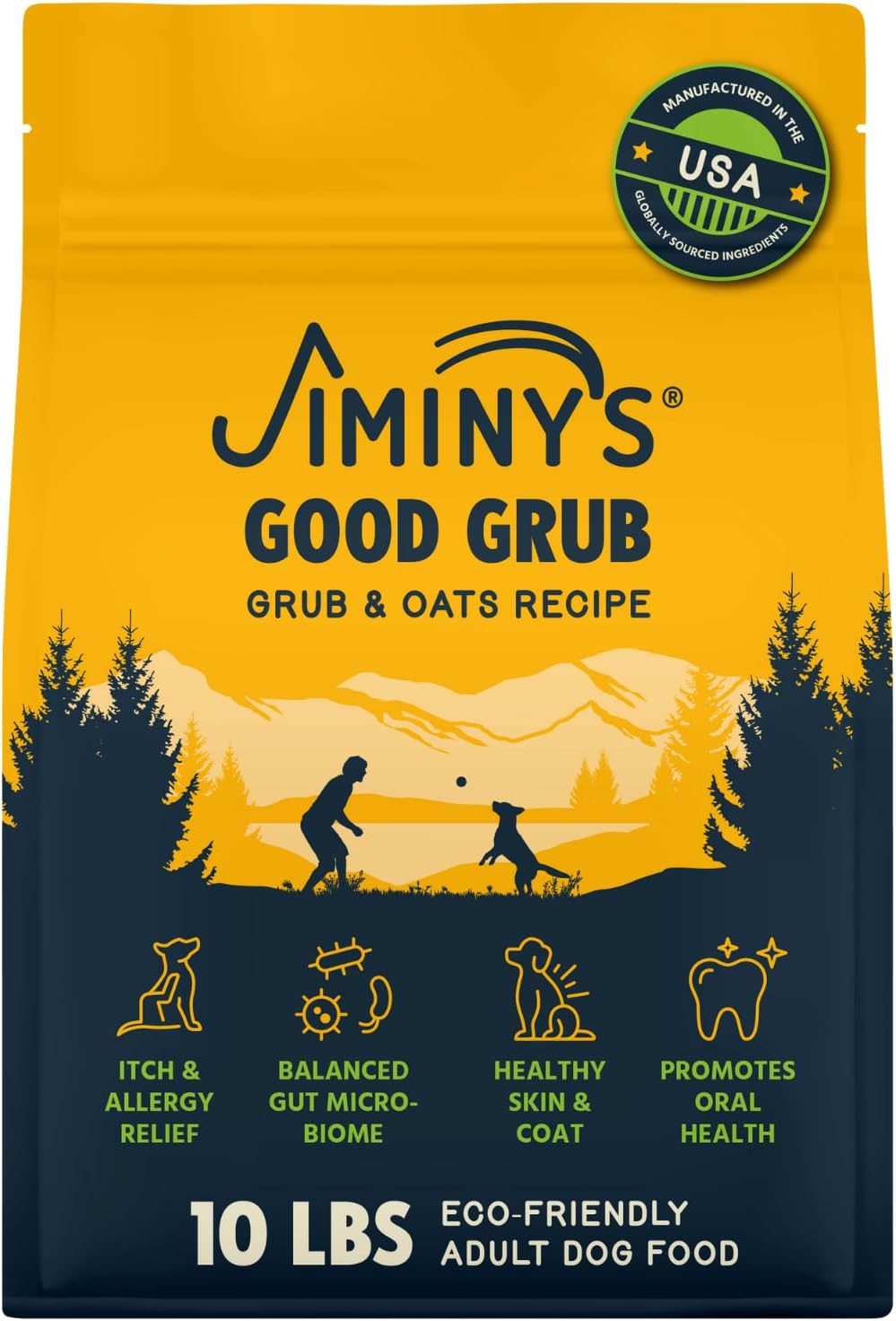 Jiminy’s Good Grub Dry Dog Food, Hypoallergenic, Healthy Skin and Coat, Improved Oral Health, Made in USA, 10lb Bag (Pack of 1)