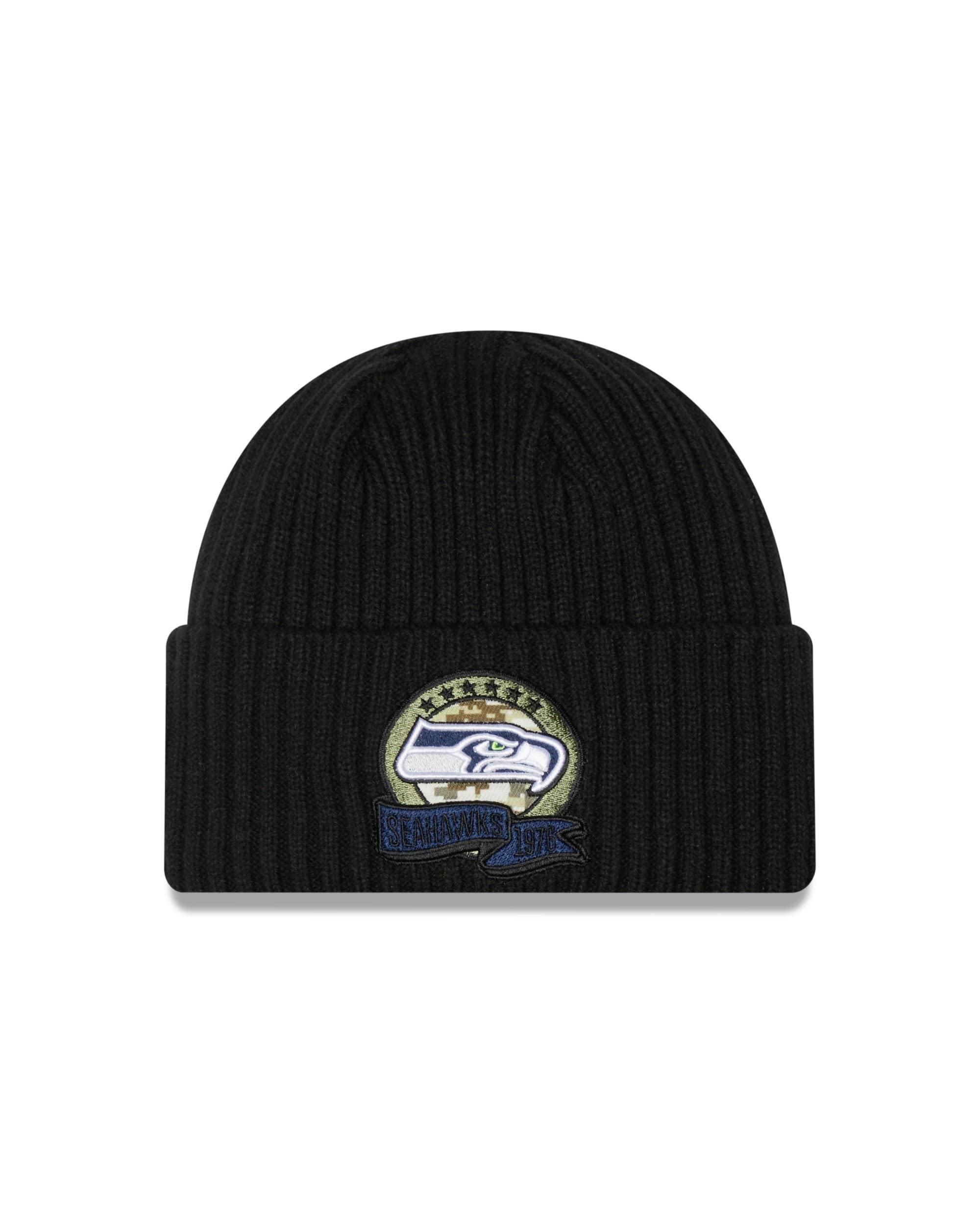 New EraSeattle Seahawks NFL Salute to Service 2022 Black Cuff Knit Beanie - One Size