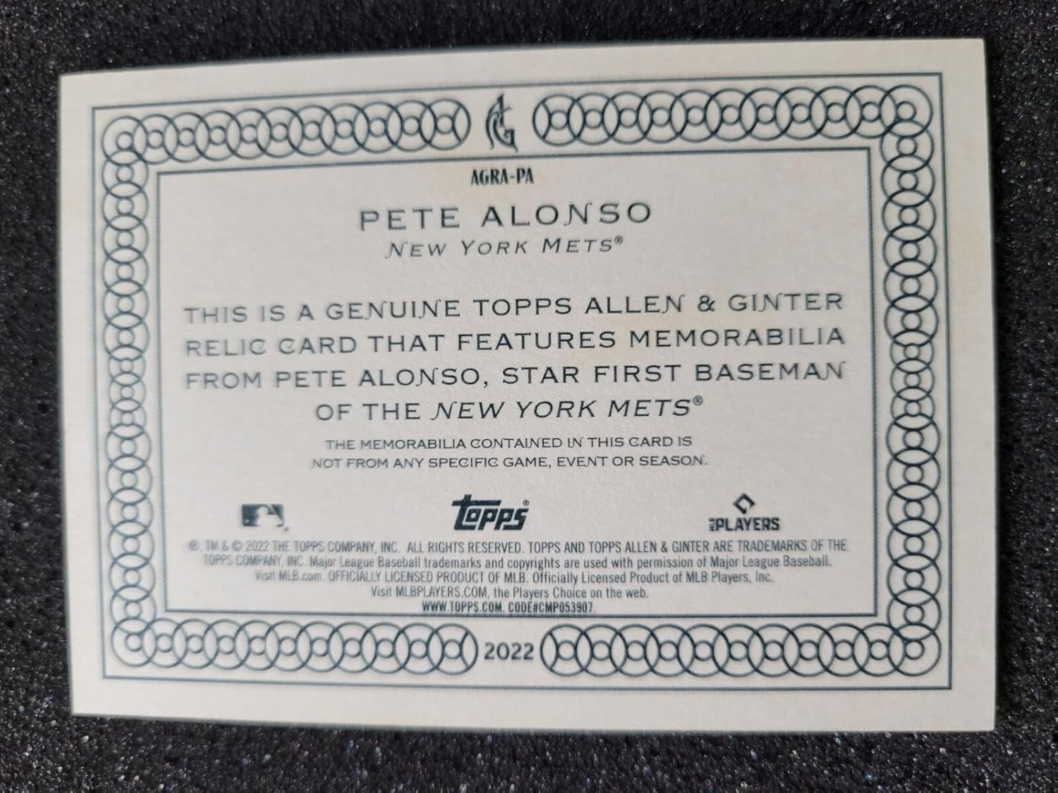 Pete Alonzo 2022 TOPPS ALLEN & GINTER GAME-USED RELIC #AGR-PA NEW YORK METS! - Baseball Cards
