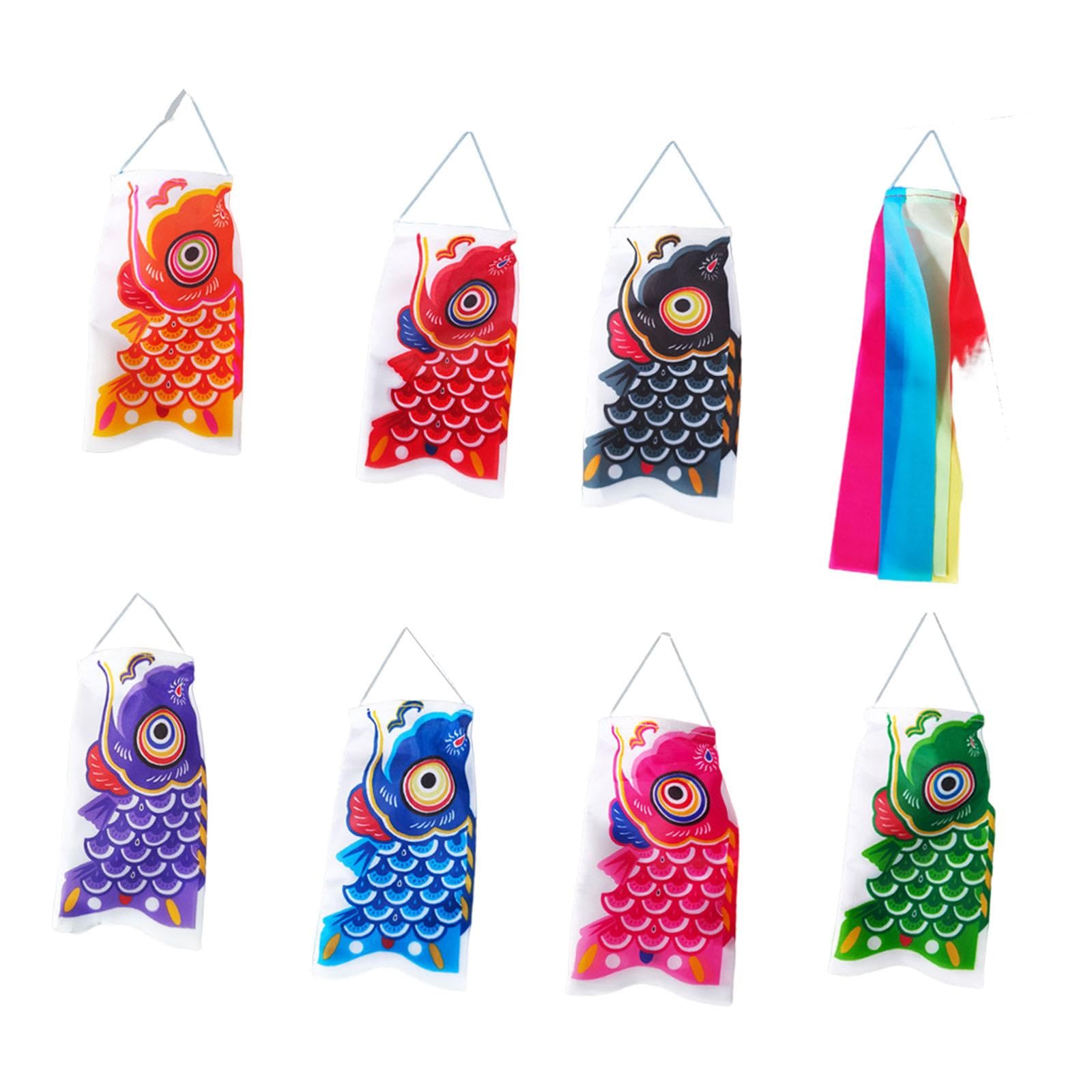 Drapeaux japonais carpe au lot de 7 manches à air suspendues avec pompon pour jardin