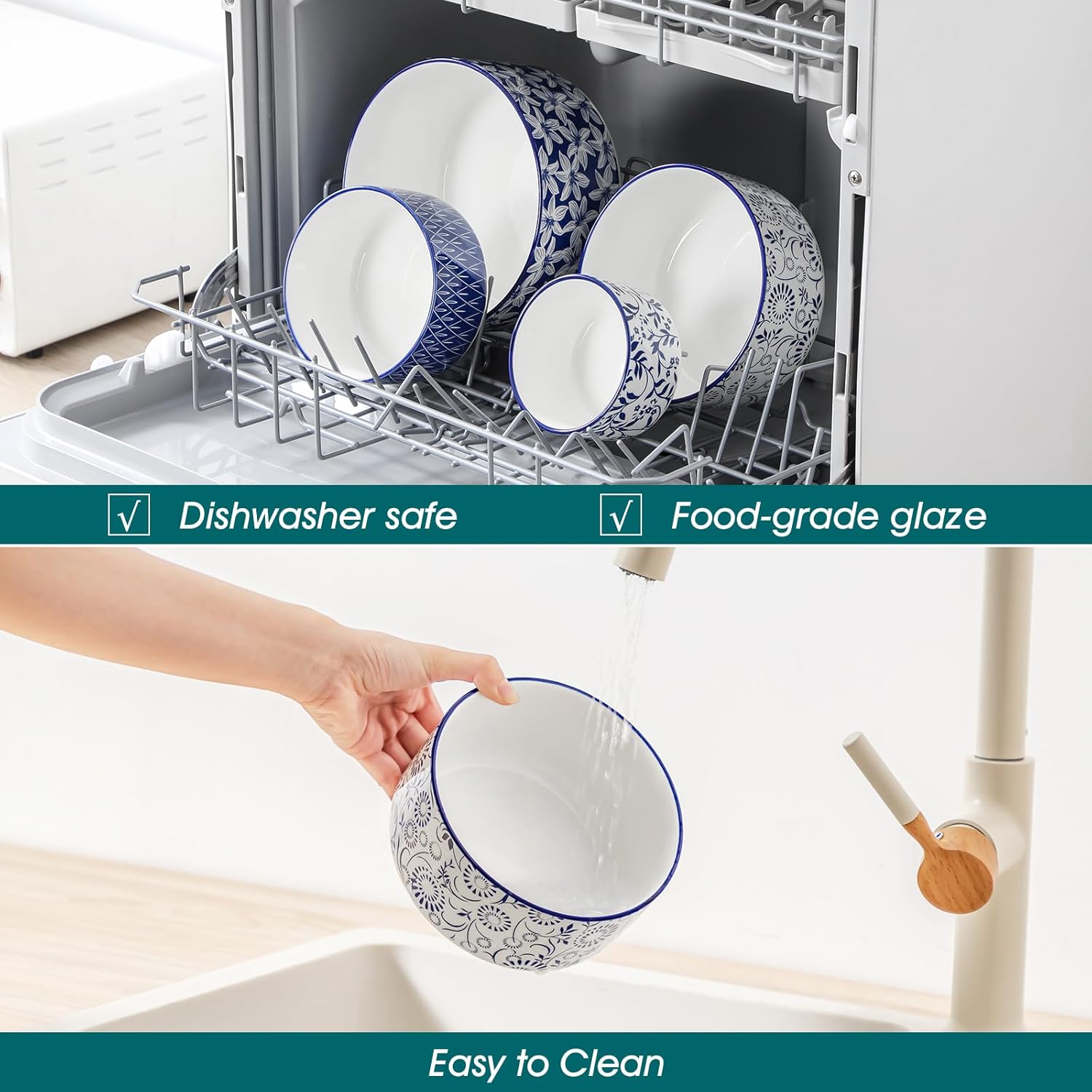 vancasso Ceramic Nesting Bowls with Lids Set of 4, Serving Bowls for Food Storage, Prep Bowl, Ceramic Bowl for Kitchen, Microwave & Dishwasher Safe, 60+36+20+10 Oz, Series SELENE - Image 4