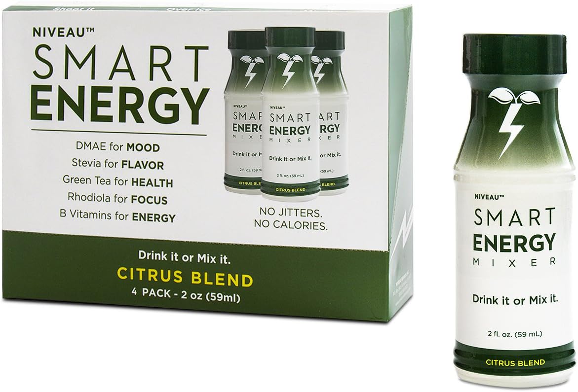Smart Energy Shots By Niveau - Healthy, Zero Calorie, Sugar Free, Natural Sweetener - Best Healthy Energy Drink For Focus - Citrus Flavor (2 OZ - 4 PK )