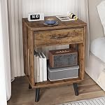 GYIIYUO Nightstands Set of 2 with Fabric Storage Drawer and Open Wood Shelf, Side Table with Storage for Bedroom, Bedside Tables - Rustic Brown
