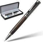 Wanderings Ballpoint Pen with German Ink – Beautifully Balanced for a Smooth Writing Experience - Gunmetal and Real Wood Barrel - Includes 2 German Ink Refills in a Giftable Presentation Case