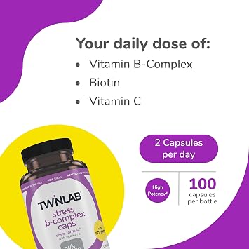 Twinlab Stress B-Complex Caps, Energy Support, 100 Capsules