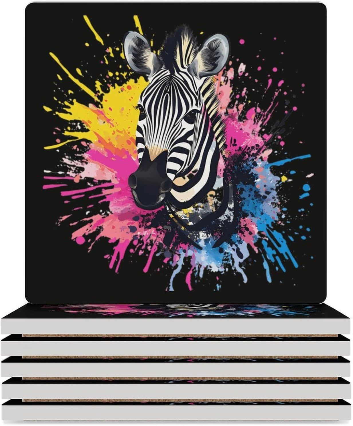 Colorful Zebra1 Animal Funny Ceramic Coasters for Drink Absorbent Cup Holders Tabletop Protection