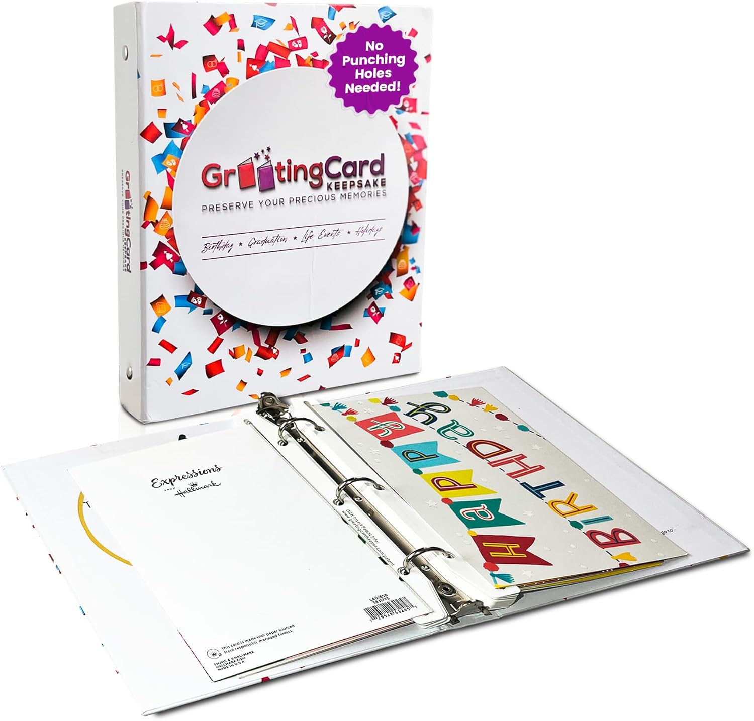 Greeting Card Binder with Unique Binder Inserts, No Cutting or Punching Holes Needed, Holds 20 Cards (9.1" x 7.2") - Greeting Card Keepsake Album & Card Keeper Kit for All Occasion Cards