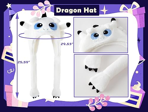 Miniatura 2 de dressfan Sombrero de dragón con solapas para las orejas, sombrero de salto de fiesta con orejas móviles, regalo de cumpleaños novedoso de Navidad