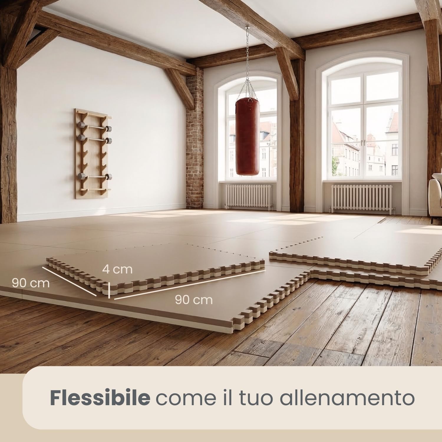 eyepower Tappetino Puzzle per Sport 90x90cm incl cornice EVA spesso 40mm Tappeto protezione pavimenti estensibile double-face