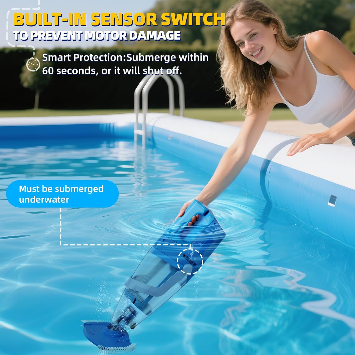 Cordless Pool Vacuum Above & Inground Pools, Powerful 1590 GPH Suction,Handheld Telescopic Pole up to 85.45, 1H Runtime, 2L Debris Bin, Rechargeable Pool Cleaner for Spas & Hot Tubs