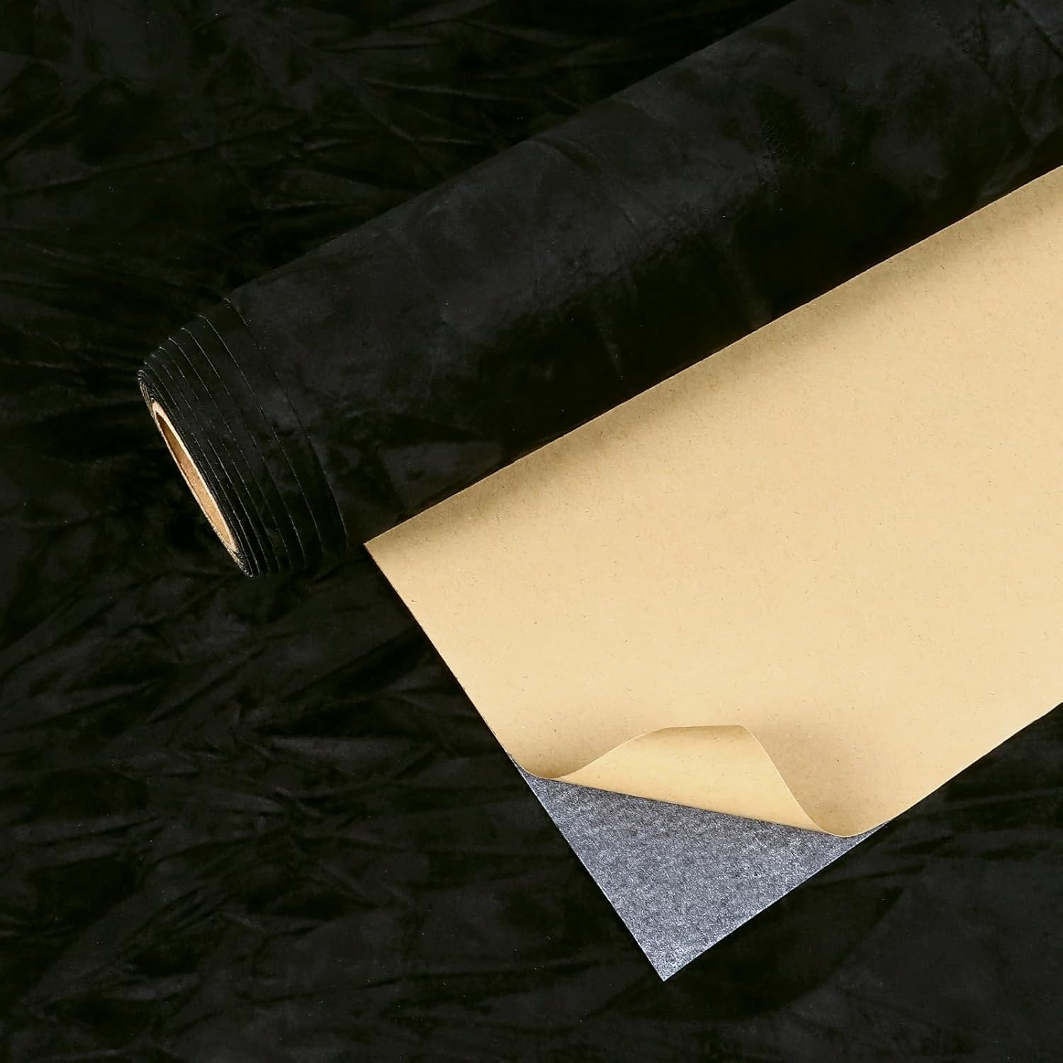 VEELIKE Self Adhesive Crushed Velvet Flocking Liner Black Felt Drawer Liner for Dresser Jewelry Boxes Art Crafts Upholstery DIY Project 15.7''x118'' Soft Velvet Wallpaper Peel and Stick Lining Fabric