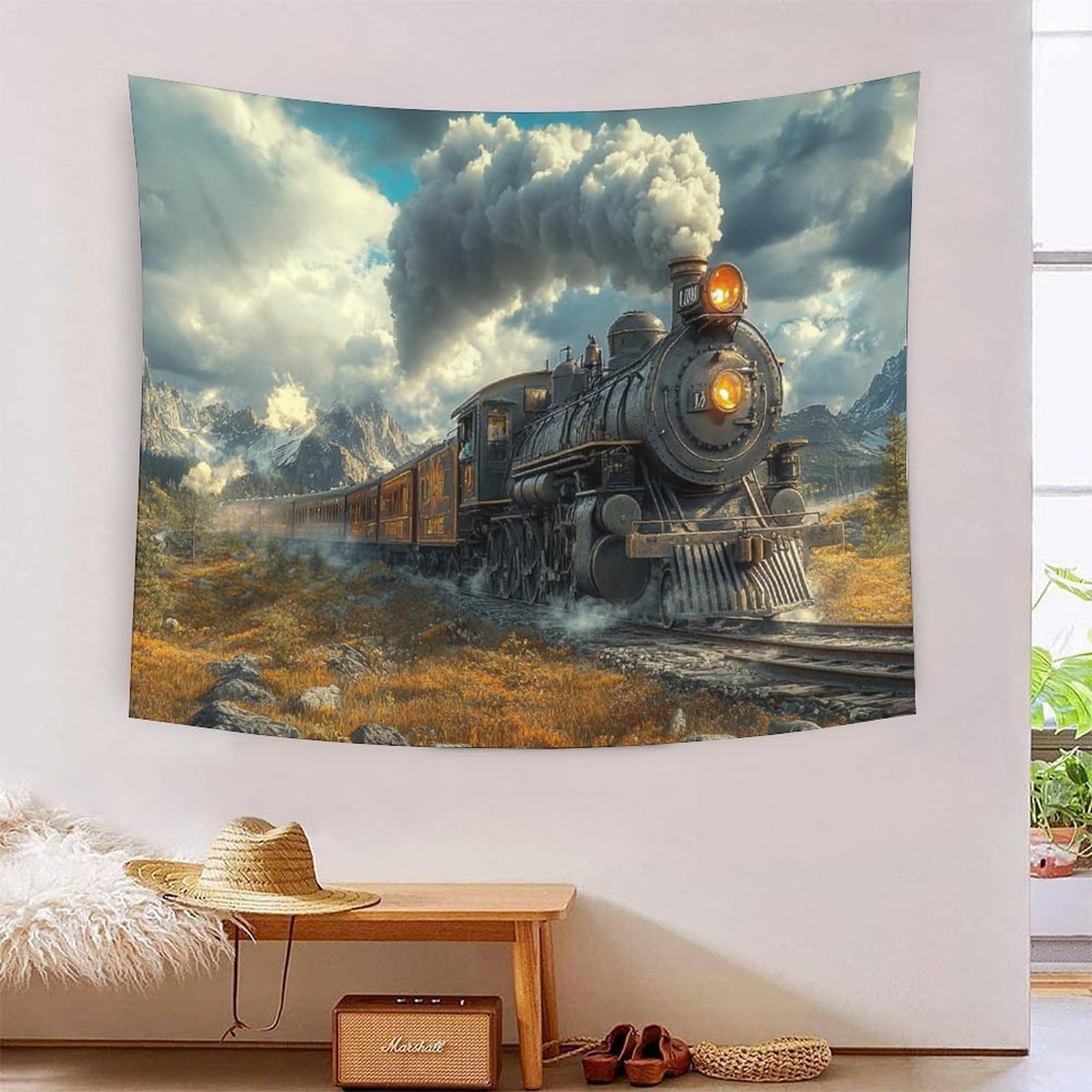 YYVKPMLXC 3D Steam Train Print Wall Blanket Tapestry|Mountains Wall Hanging Tapestries Dorm Decor Soft Polyester for Living Room Bedroom 70cmx100cm