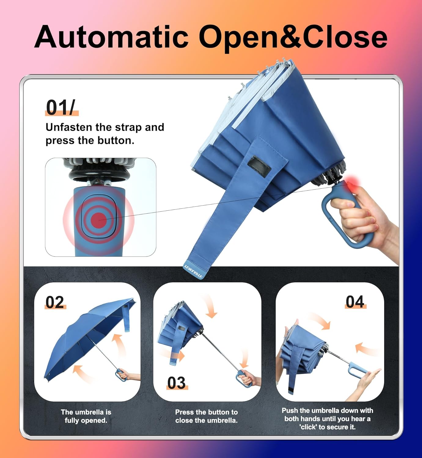 QWB TUMAAOTU Inverted Umbrella with Carabiner Handle, Compact Wind Proof Umbrellas For Rain and Sun Protection, Portable Reverse Folding Umbrella, Car Umbrella for Women Men, 10 Ribs - Image 5