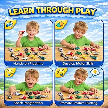 Liberty Imports Pull Back Airplanes Toys Vehicle Playset, Variety Pack of Helicopters, Stealth Bombers, Fighter Jets, Aircraft, Planes for Kids Toddlers Party Favors (12 Pack)