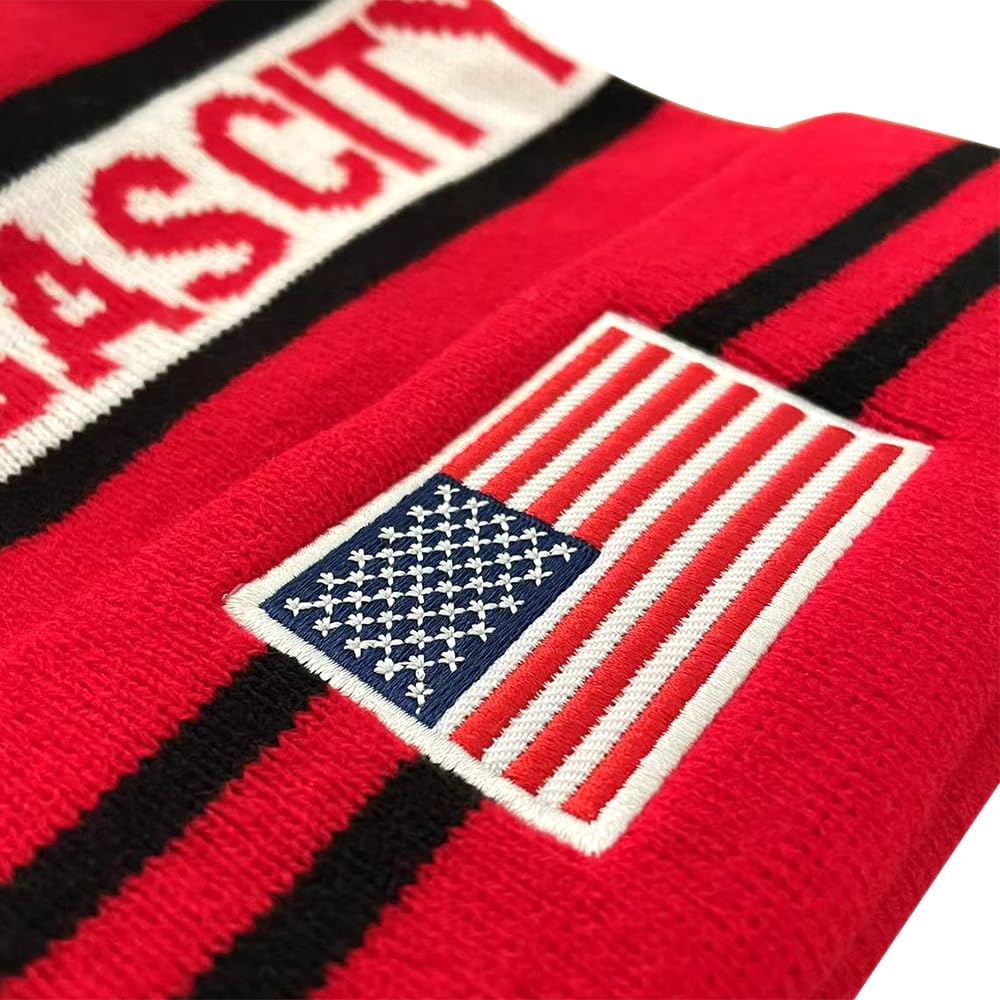US Flag City Football Embroidery Classic Pom Cuff Kansas Beanie Hat Cuffed Winter Soft Beanie Knit Pom Hat Cap Red - Image 6