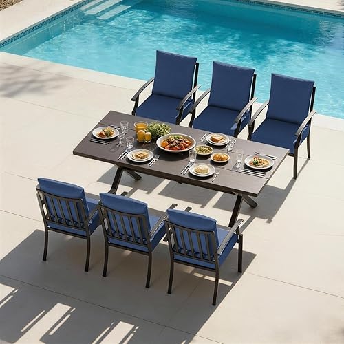 Miniatura 34 de Juego de 10 piezas de comedor para patio al aire libre, mesa de patio y sillas de ratán con agujero para paraguas, juego de mesa de comedor para 8