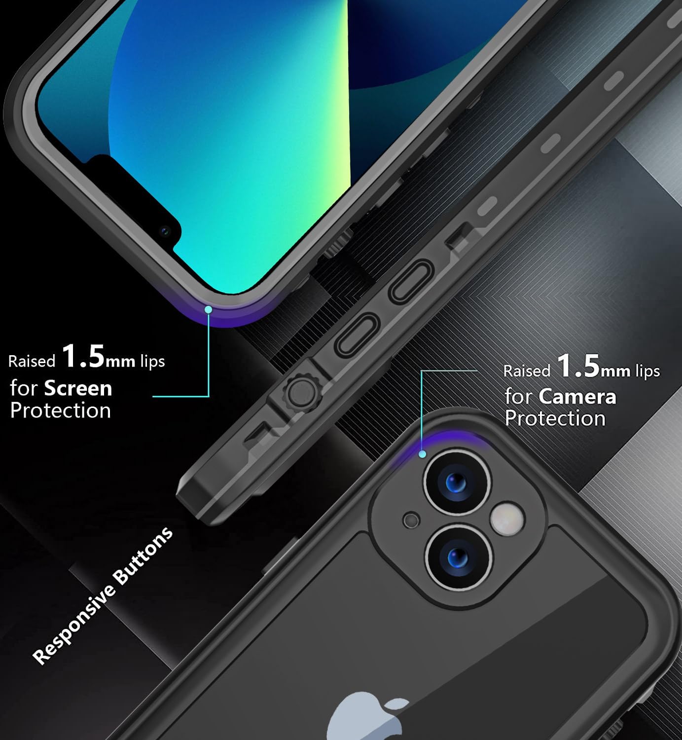 Schutzhülle für iPhone 13 Mini, wasserdicht, Ganzkörper-Handyhülle mit Displayschutzfolie und Kameraobjektivschutz, stoßfest, staubdicht, für iPhone 13 Mini, 13,7 cm (5,4 Zoll), Schwarz