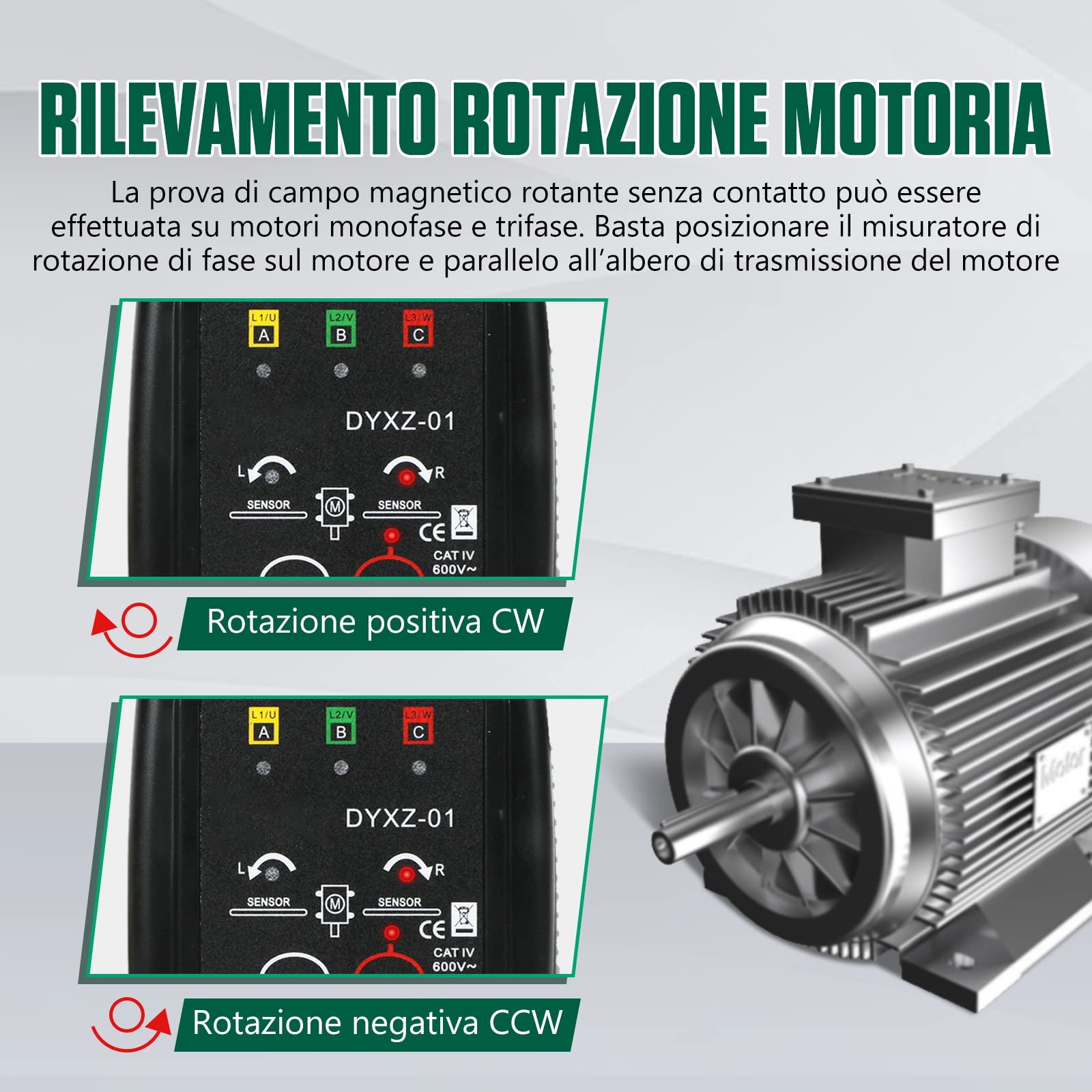 KAISAL Senso Ciclico Fasi Tester Cercafase Senza Contatto Rotazione Fasi di Fase AC 70V~600V, Rilevamento Sequenza Fasi, Rilevamento Mancanza Fase, Rilevamento Rotazione Motore