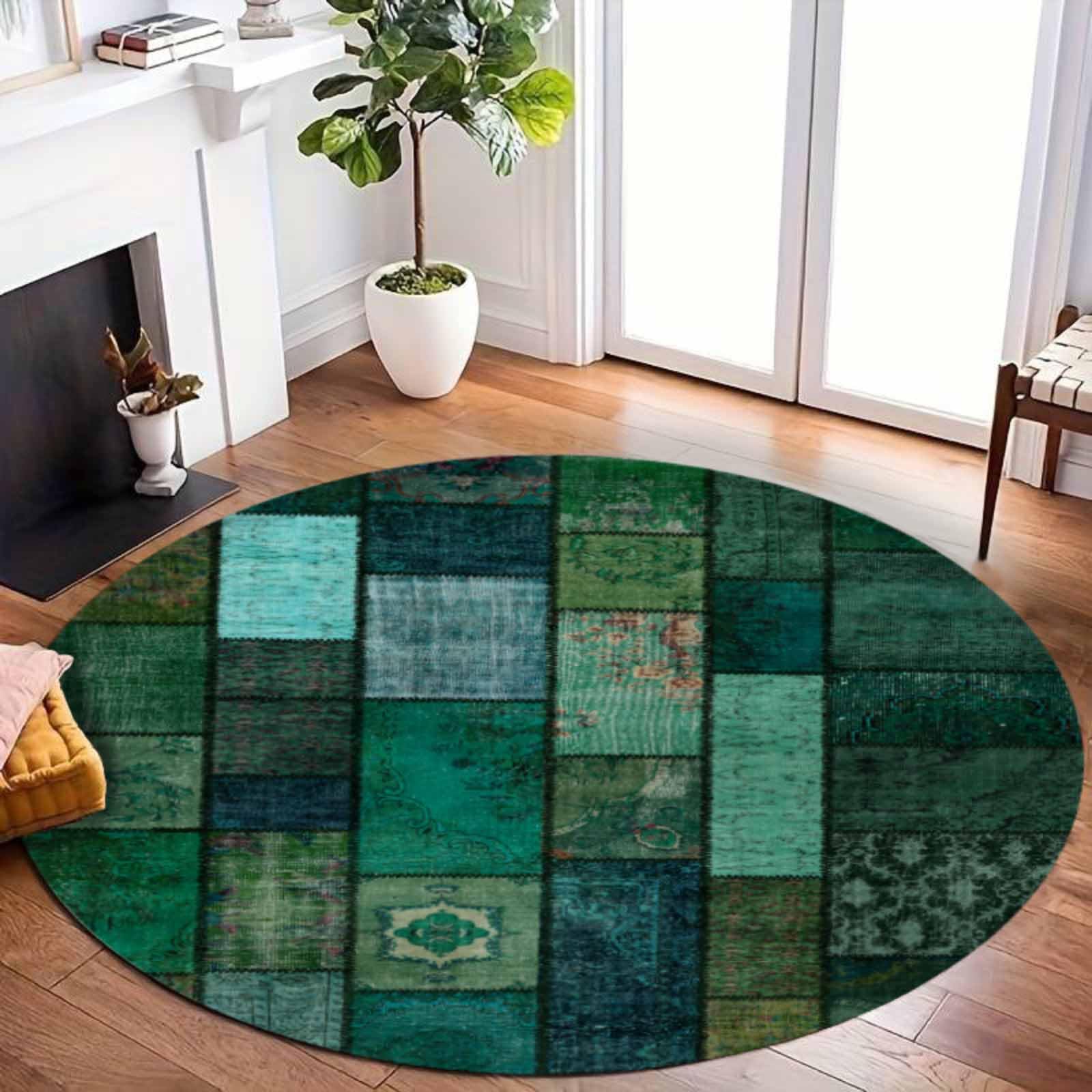 bamyum Trunk Waschbarer Teppich Wohnzimmer Bedruckter Teppich, Chenille-Druck Maschinell Hergestellt 120 x 180 cm, Vintage Schlafzimmer, Antibakteriell Antirutschunterlage Küchenteppich Grün