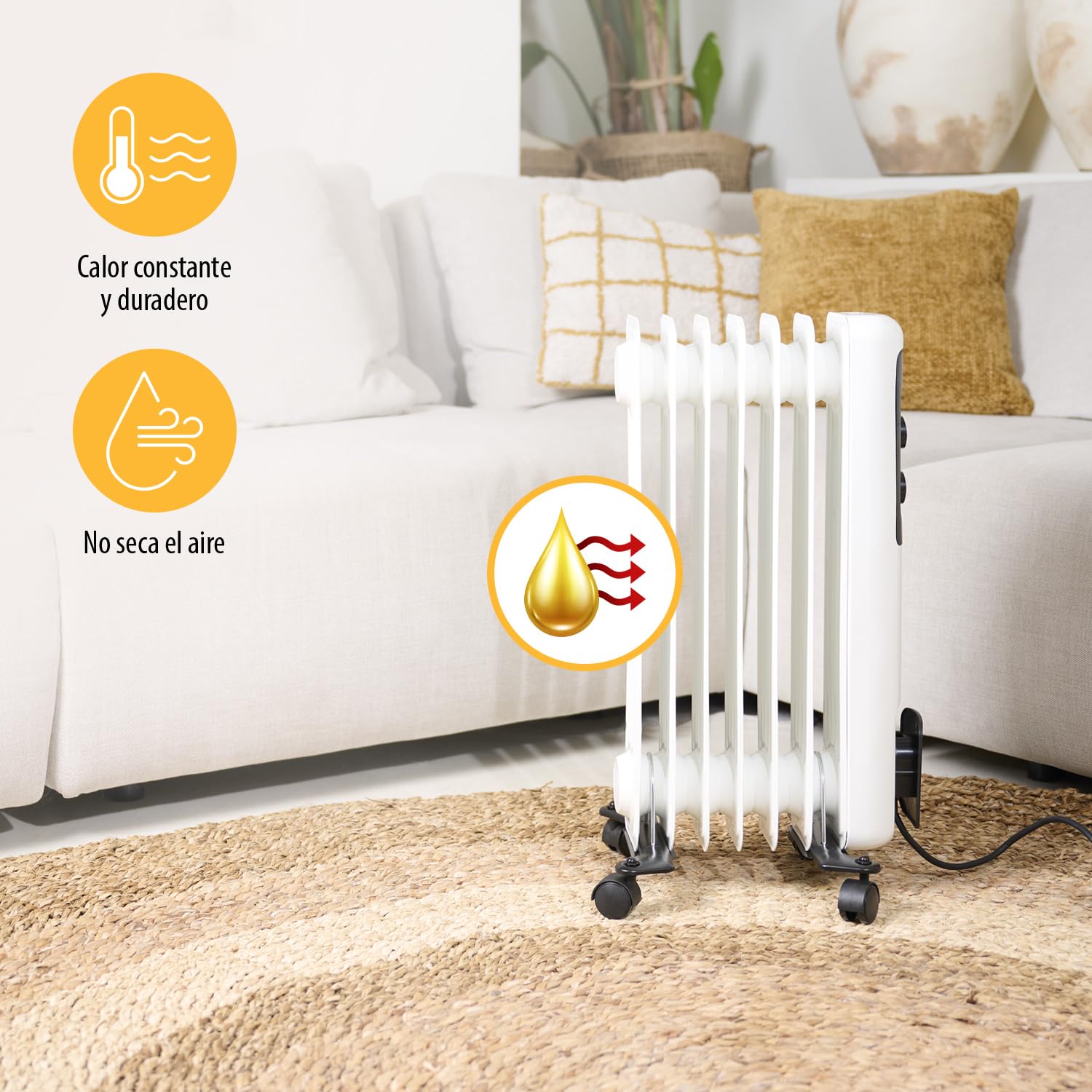 Tristar KA-5177 Calefactor de aceite, 3 posiciones de calentamiento, Termostato ajustable, 1500 W máx., 7 aletas