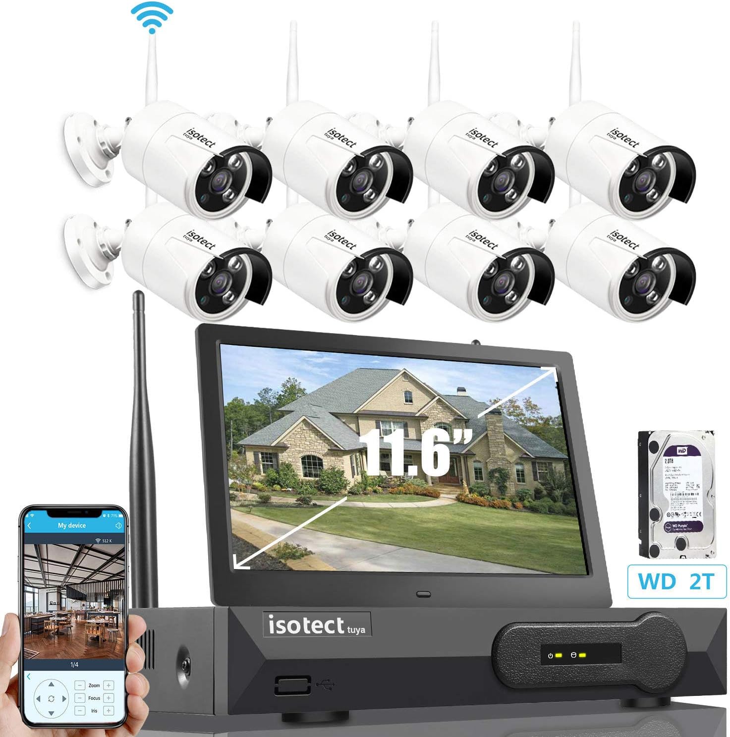 [Newest Strong Version WiFi] Wireless Security Camera System, ISOTECT 8CH Full HD 1080P Video Security System, 4pcs Outdoor/Indoor IP Security Cameras, 65ft Night Vision and Easy Remote View, 1TB HDD