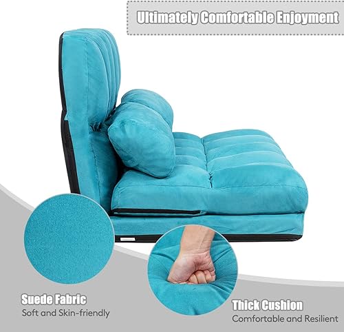 Miniatura 7 de S AFSTAR Safstar Sofá plegable y futón de suelo, sofá cama de tela de 6 posiciones con 2 almohadas y relleno de esponja, sofá perezoso ajustable