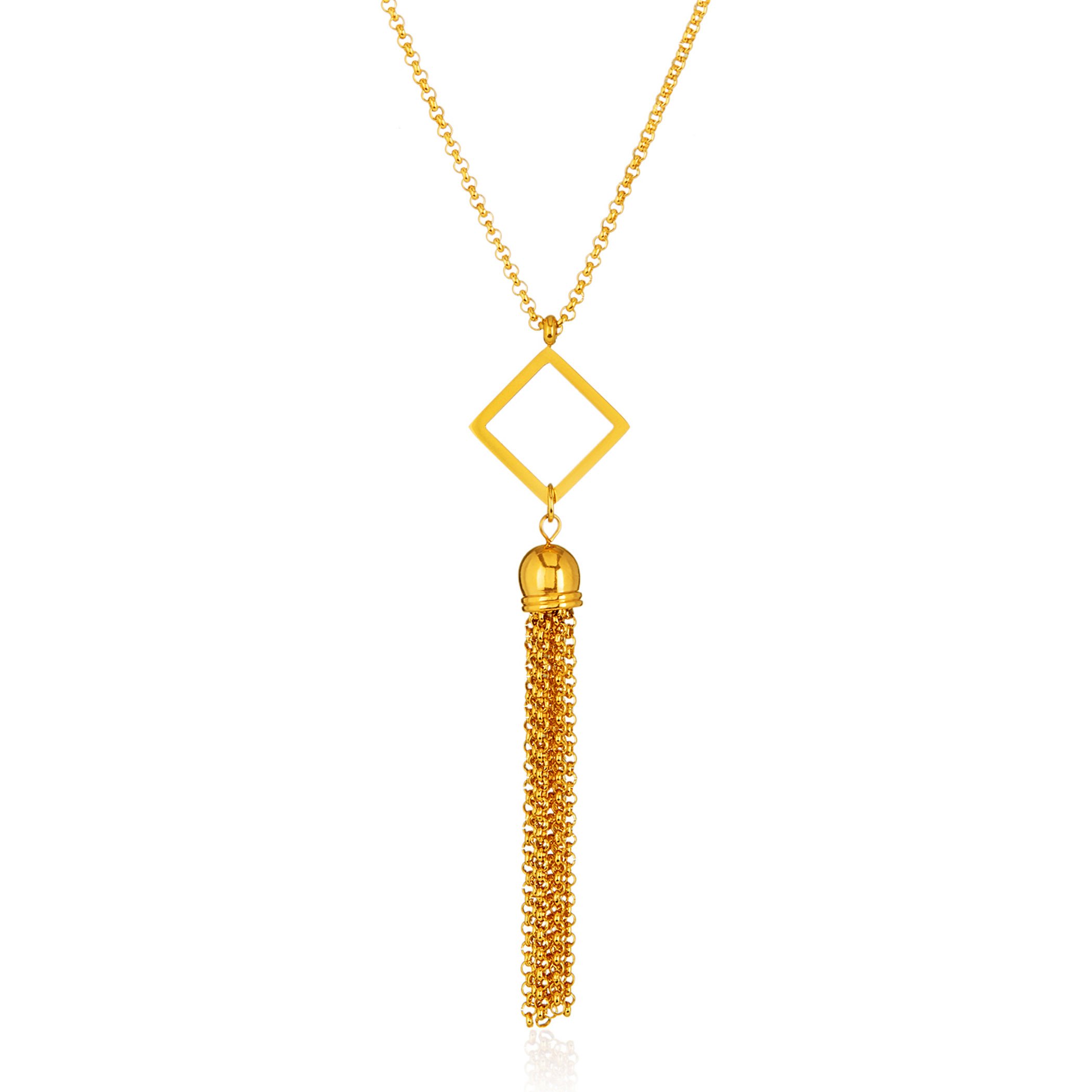 West Coast JewelryWest Coast Jewelry | ELYA Polished Diamond Shaped Tassel Stainless Steel Pendant Necklace