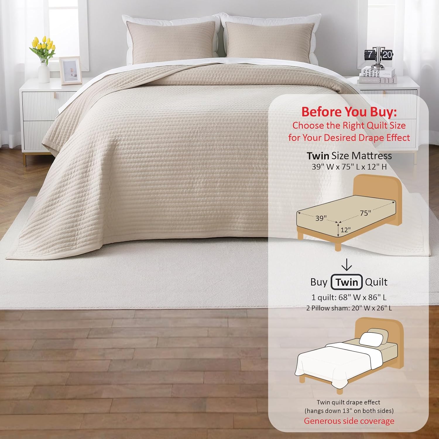 Oversized Queen Quilt Set – 102"x106" Soft Washed 3-Layer Lightweight Bedspread with Multi-Lock Quilting, Minimalist Nordic Bedding, All-Season Quilt Set for Spring & Summer, (1 Quilt + 2 Shams)Camel