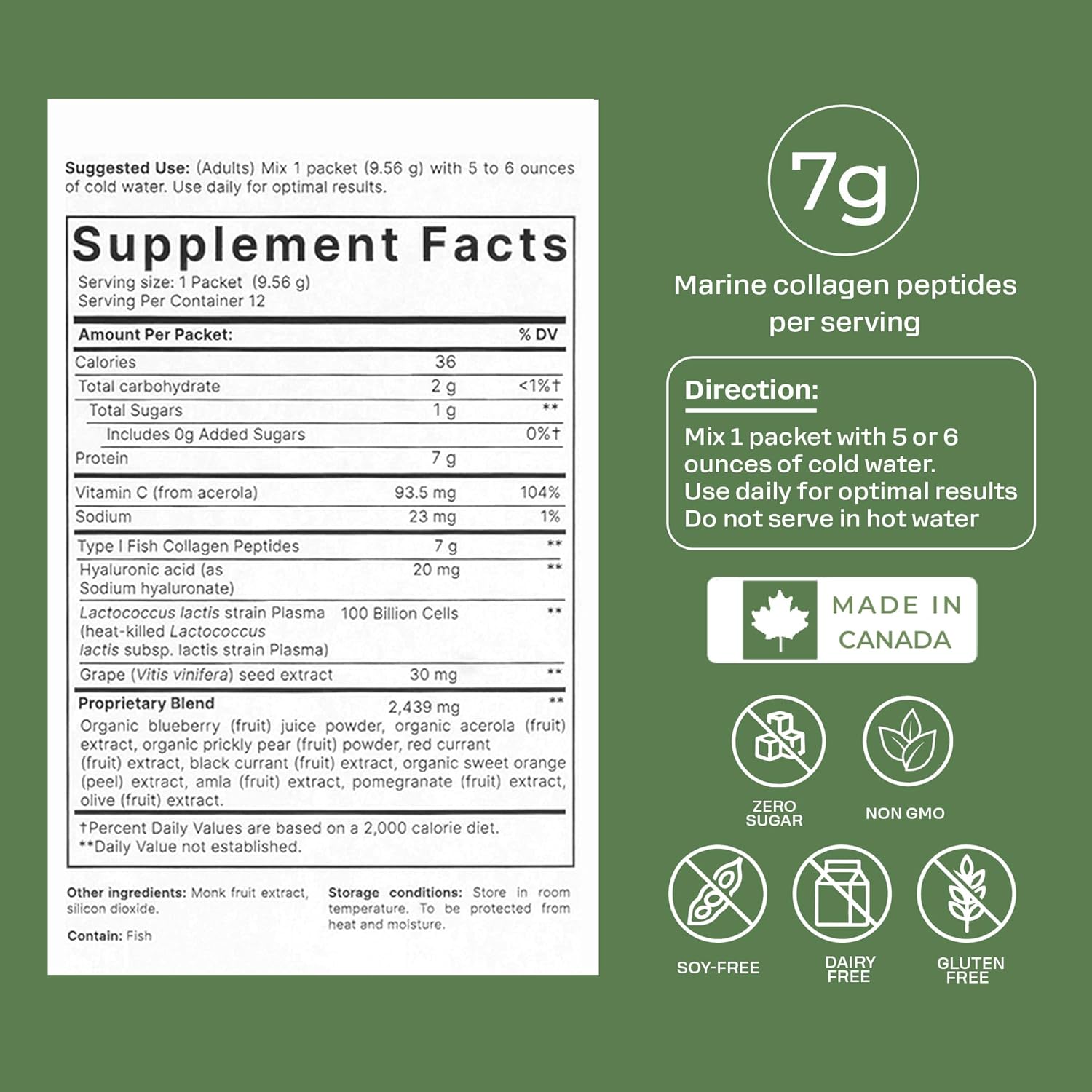 Renéra - Collagen Phyto Powder with Marine Collagen Peptides & Postbiotic, Clinically Studied Ingredients for Healthy Skin, Hair, Nails and Immunity, Healthy Aging Support* - 12 Packets