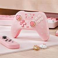 Vista 9 de Kuitmor Pink Switch Controller,Hello Kitty Hall Effect Controllers Wireless for Switch 2/1/OLED/Lite,PC,Android,iOS Bluetooth + Wired,1000mAh