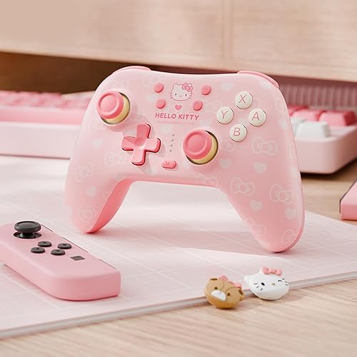 Miniatura 9 de Kuitmor Pink Switch Controller,Hello Kitty Hall Effect Controllers Wireless for Switch 2/1/OLED/Lite,PC,Android,iOS | Bluetooth + Wired,1000mAh