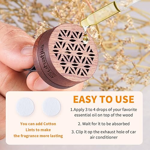 Miniatura 5 de Difusor de madera para automóvil para aceites esenciales, 2 piezas de madera de aromaterapia con clip de ventilación. Viene con 6 piedras de lava