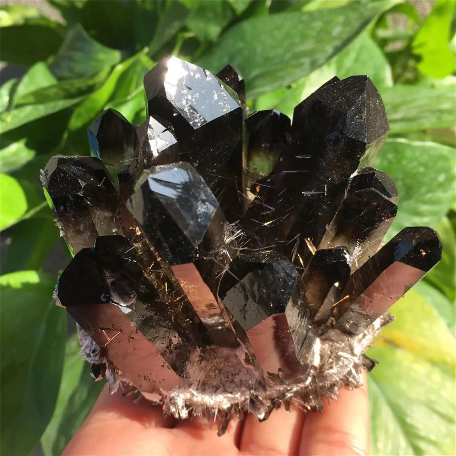 AUOQKQUT Beautiful Black Halo Flame Quartz Crystal Cluster Stone Home Office Aquarium Decoration (Size : 280-350g)
