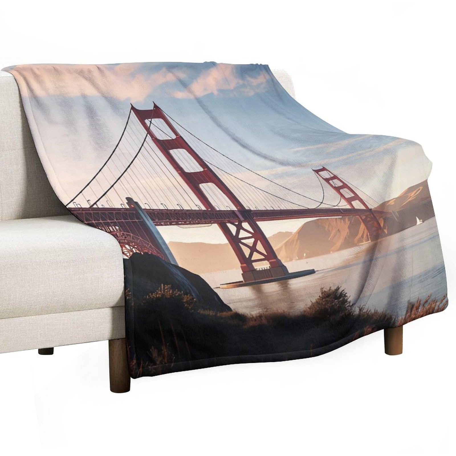 Couverture flanelle Golden Gate Bridge plaid moelleux de salon