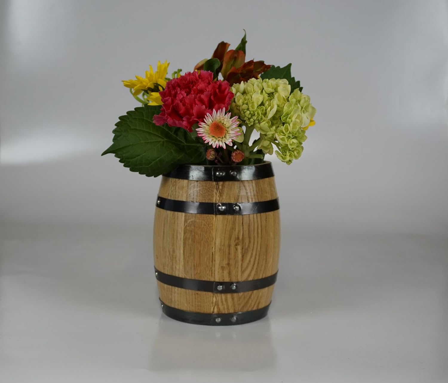 5 inch Whiskey Barrel Planter Pot - Small Outdoor Plant Pots for Garden, Patio and Indoor Home Decor - 1/2 Liter Oak Wooden Wine Barrel Planters with Drainage Holes (5" Tall)