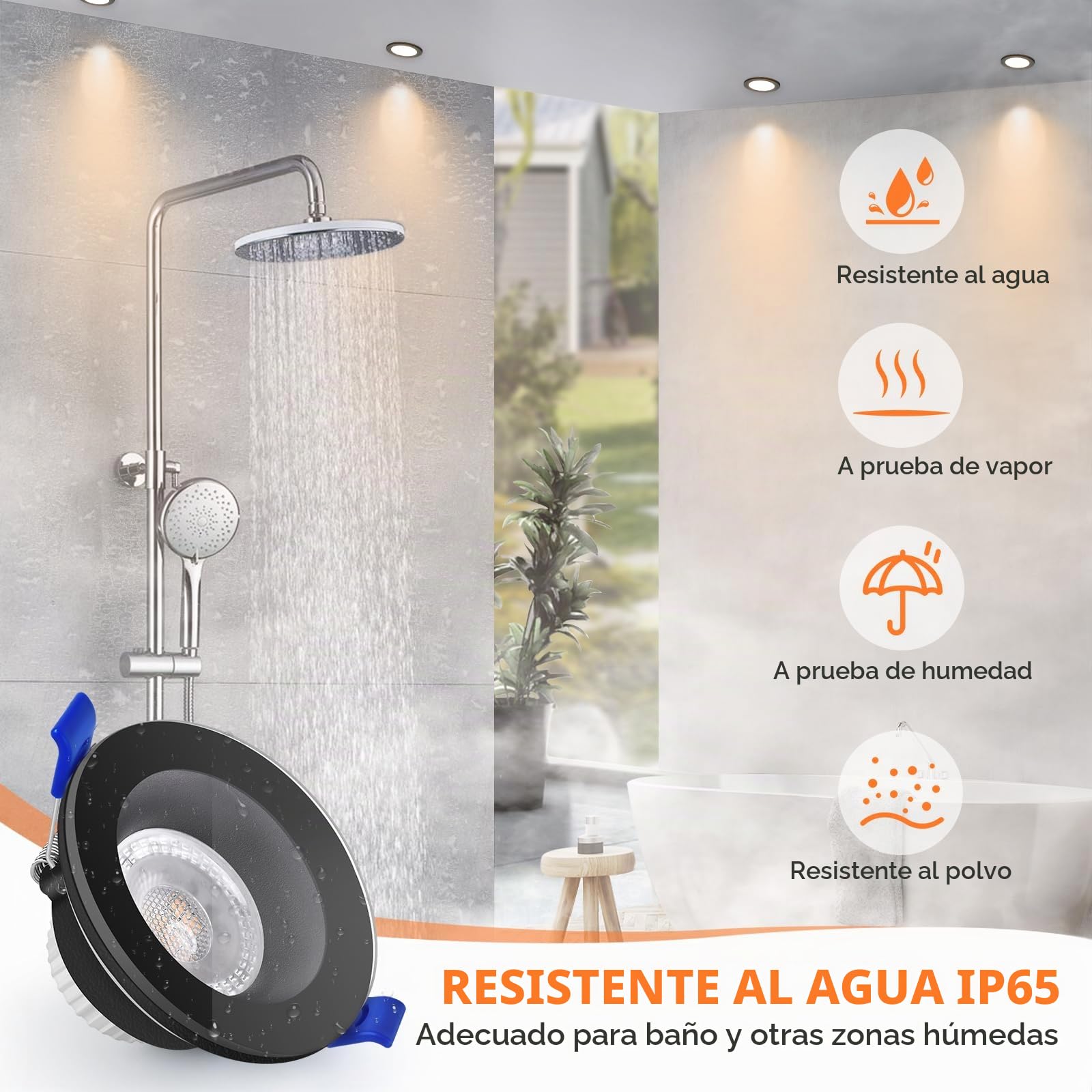 KYOTECH Foco LED Empotrable 230V 5W IP65 68-75 mm 3000K 6PCS Negro | 500LM Downlight LED Techo Empotrable Luz Blanca Cálida para Baño Cocina Salón
