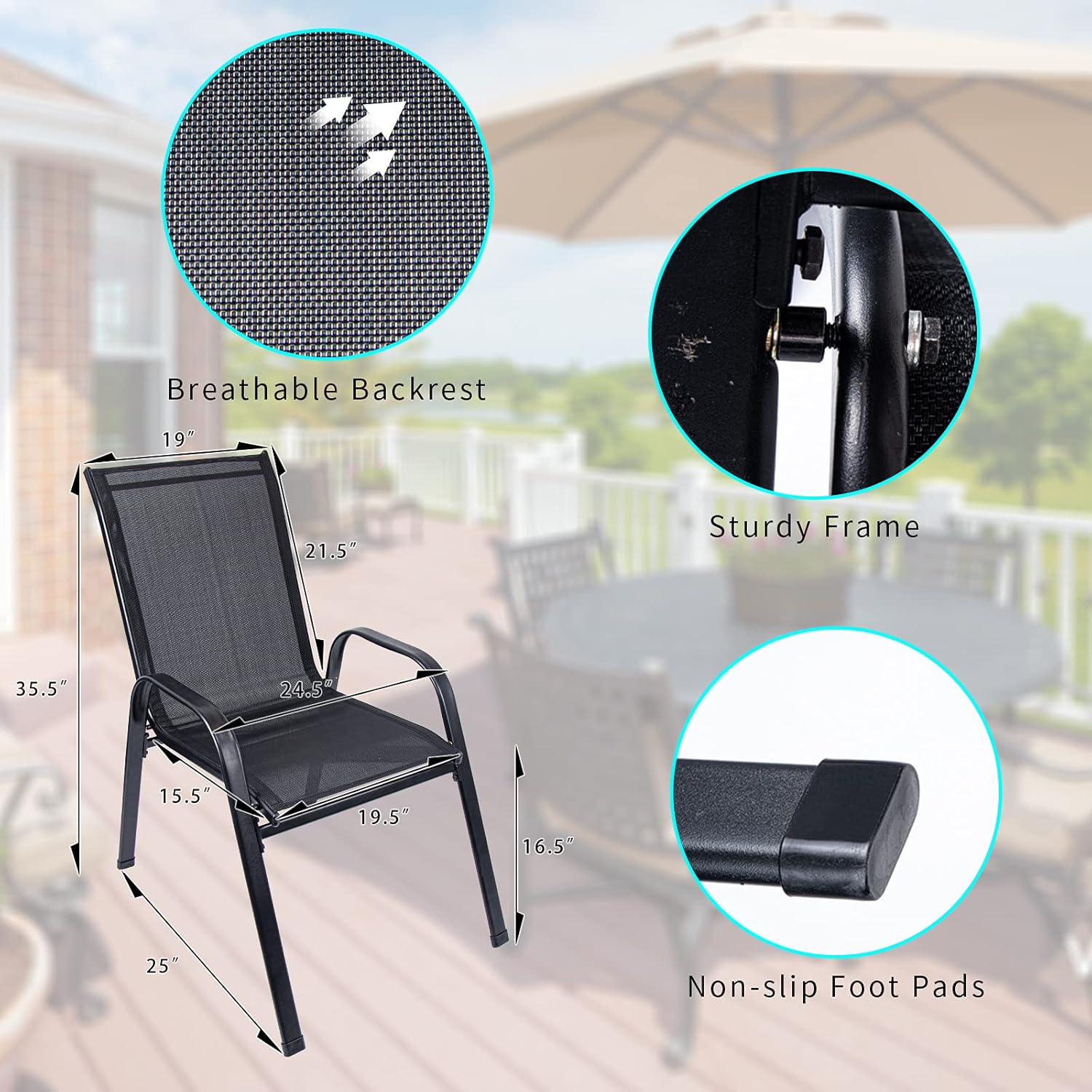 3-Piece Patio Table and Chair Patio Bistro Dining Furniture Set Outdoor with Textured Glass Table Top: Furniture & Decor