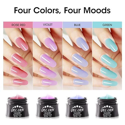 Miniatura 2 de GELLEN Kit de gel constructor - Kit de extensión de uñas rosa, rojo, violeta, azul, verde, kit de gel para uñas de 4 colores pastel, gel duro