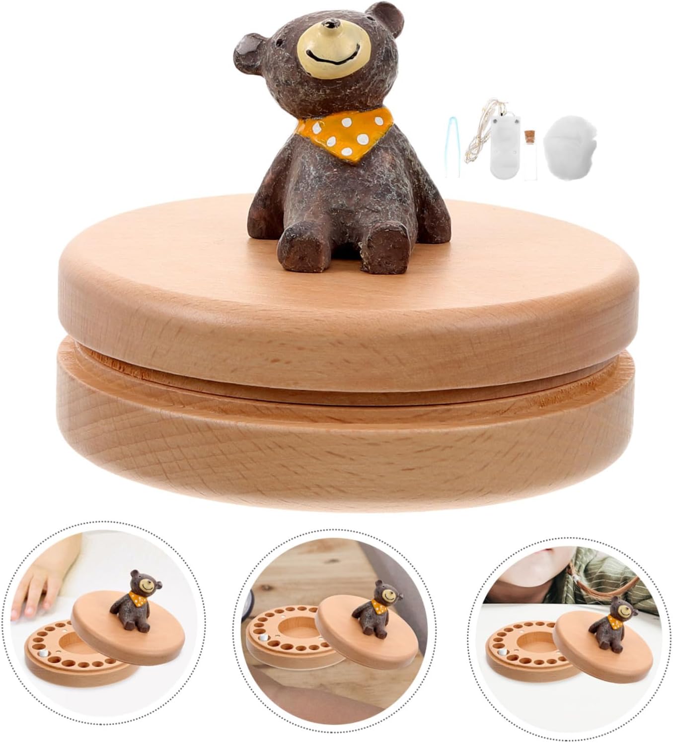 Lanugo and Teeth Storage Box Beech Wood Keepsake Container for Newborns and Smooth Surface Memorial Case for Saving Teeth and Hair Childhood Memory Random Color