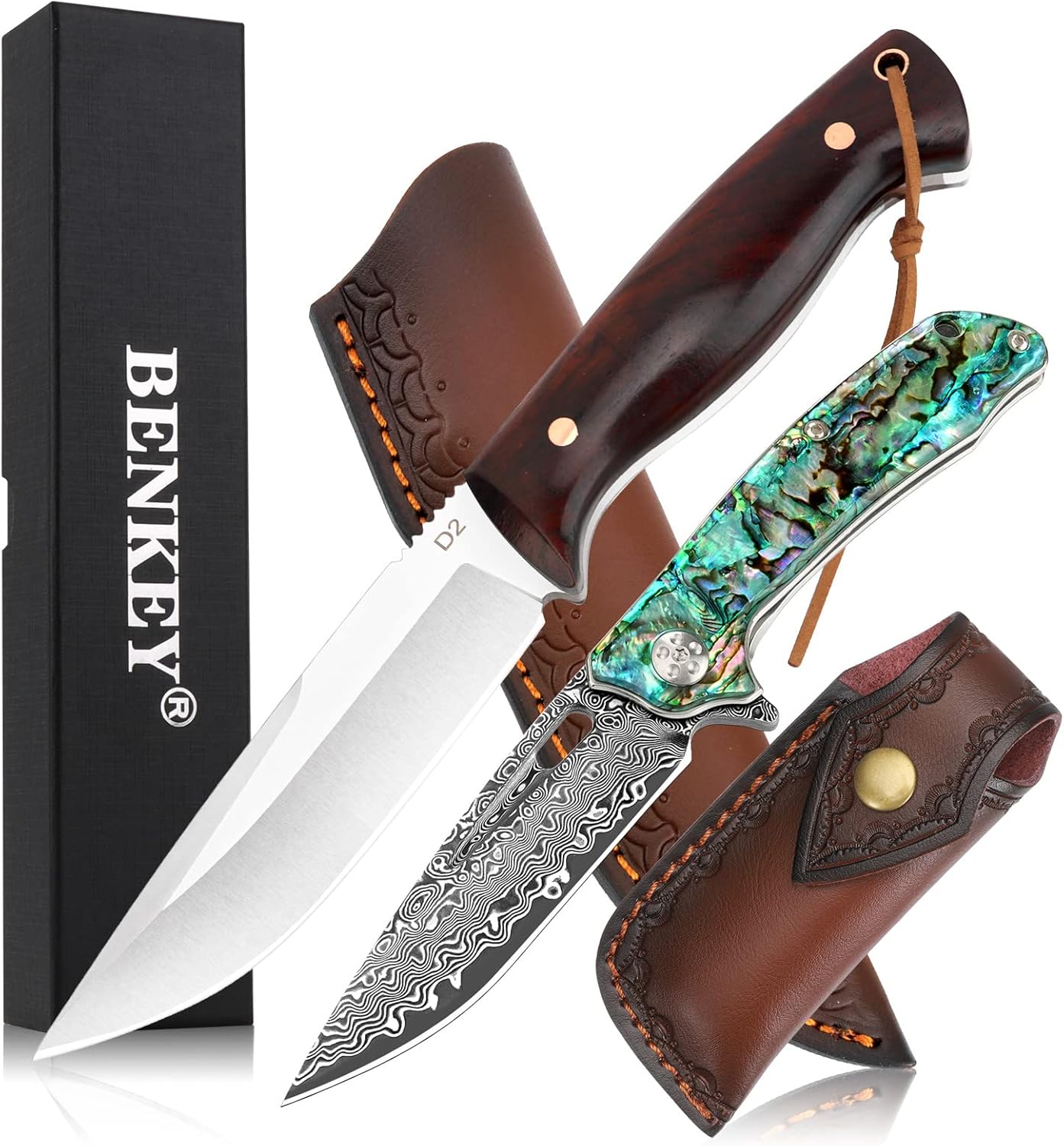 Benkey Abalone Seashells VG10 Damascus Pocket Knife and